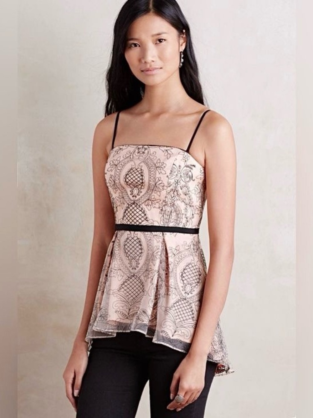 NWT Anthropologie Moulinette Soeurs Miette Peplum Top with Lace Overlay
